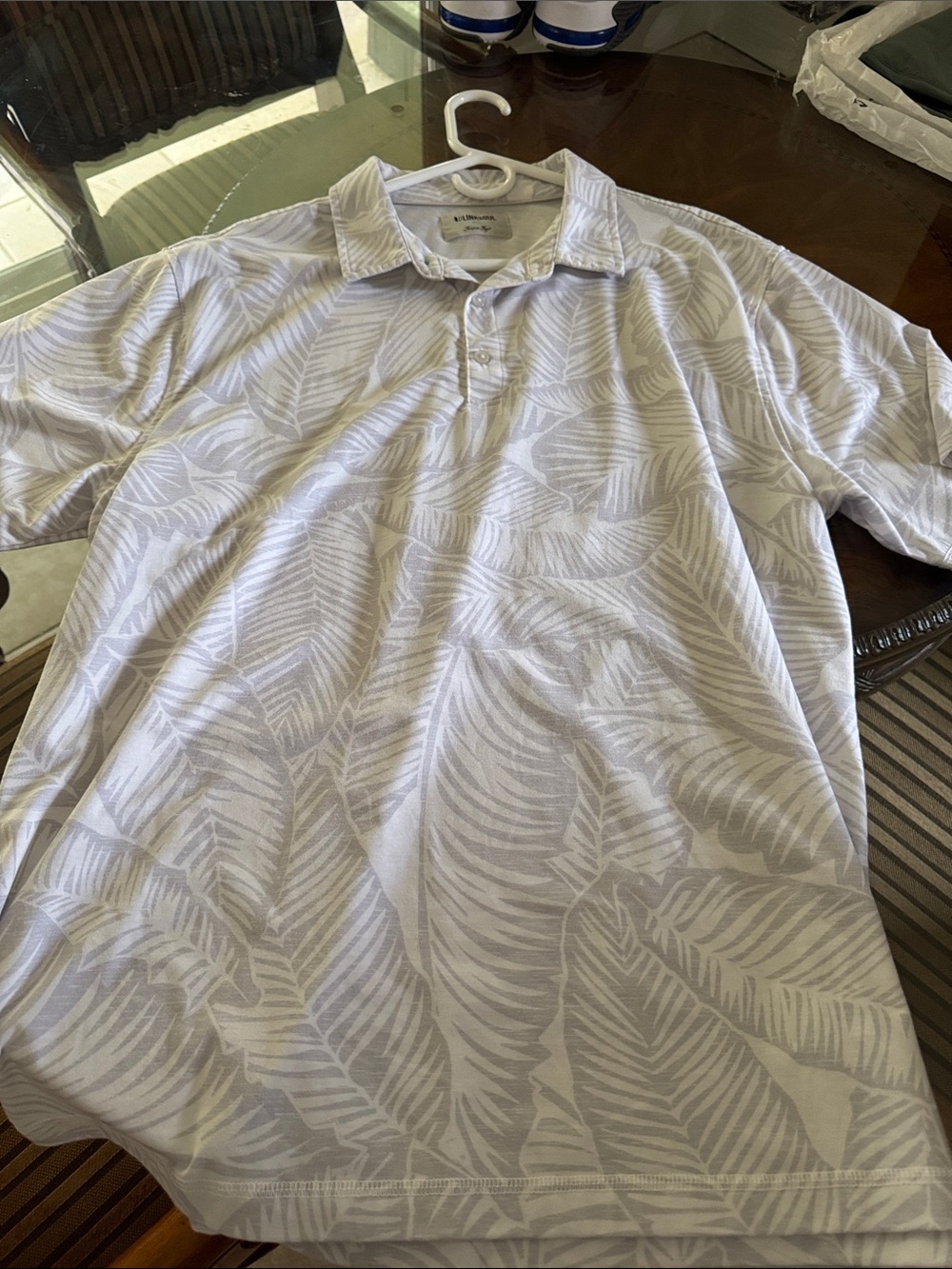 Men's White Leaf-Print Polo Shirt linksoul men’s xl